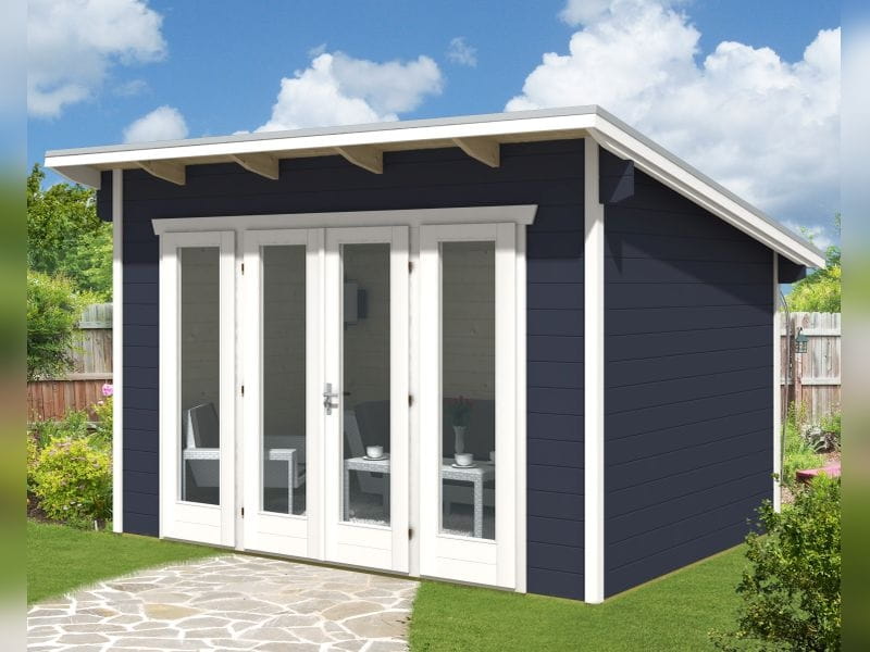 Skan Holz Blockbohlenhaus Ostende 2 in schiefergrau, 400 x 300 cm