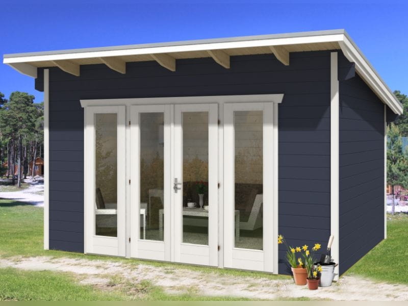 Skan Holz Blockbohlenhaus Ostende 2 in schiefergrau, 400 x 300 cm