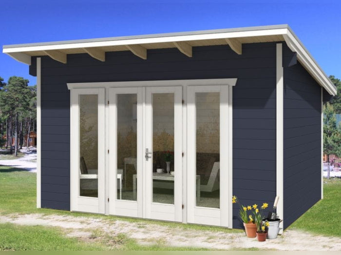 Skan Holz Blockbohlenhaus Ostende 2 in schiefergrau, 400 x 300 cm