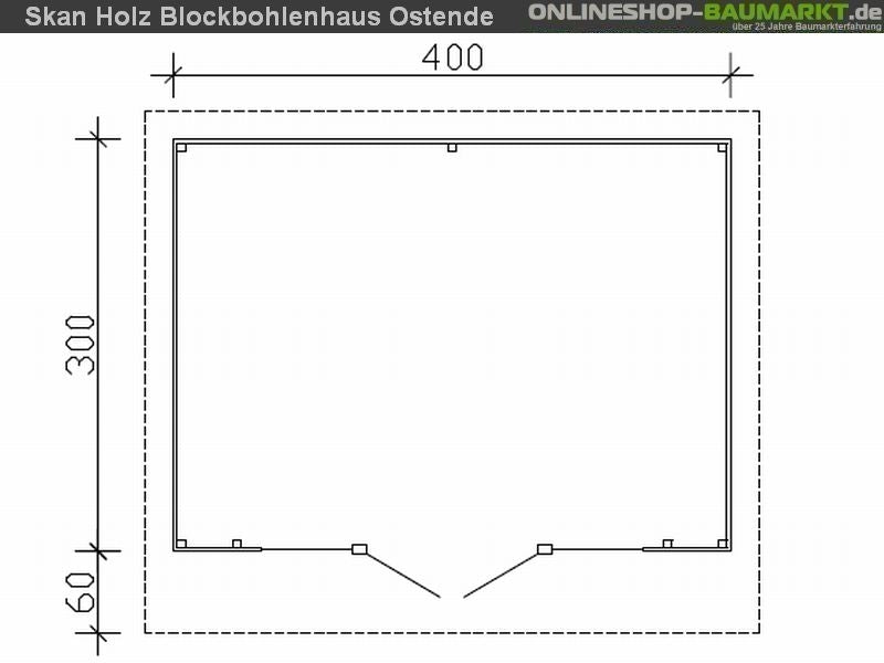 Skan Holz Blockbohlenhaus Ostende 2 in schiefergrau, 400 x 300 cm