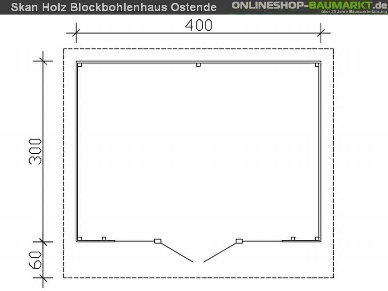 Skan Holz Blockbohlenhaus Ostende 2 in schwedenrot, 400 x 300 cm