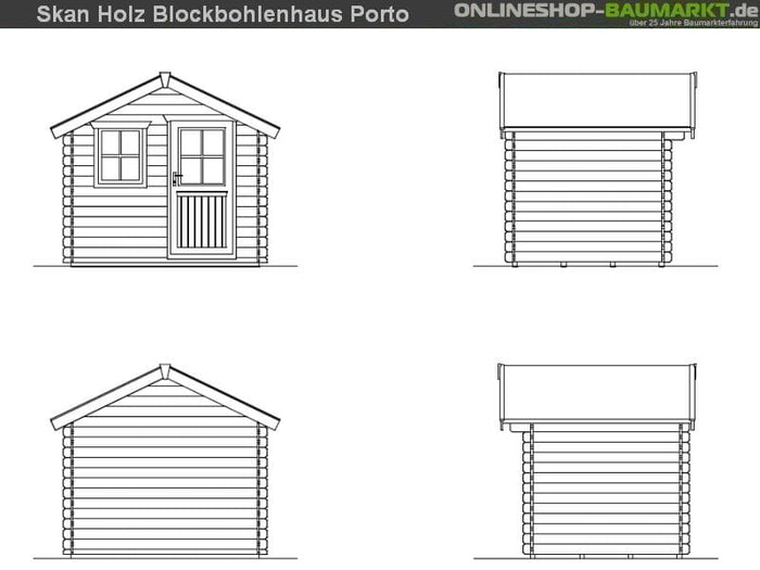 Skan Holz Blockbohlenhaus Porto Größe 1, 250 x 200 cm