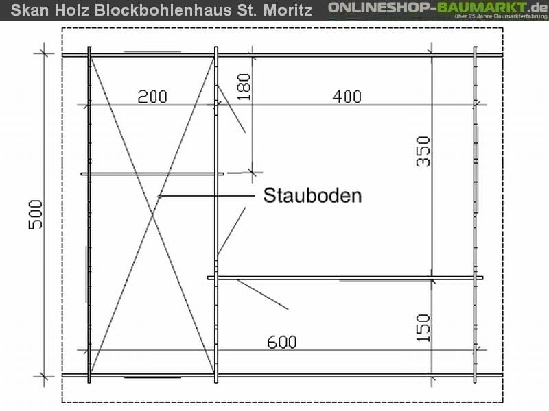 Skan Holz Blockbohlenhaus St. Moritz 45plus, 600 x 500 cm