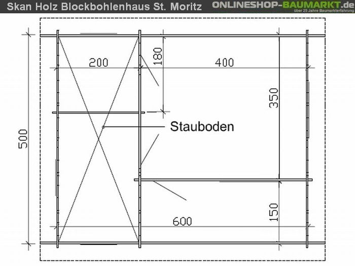 Skan Holz Blockbohlenhaus St. Moritz 45plus, 600 x 500 cm