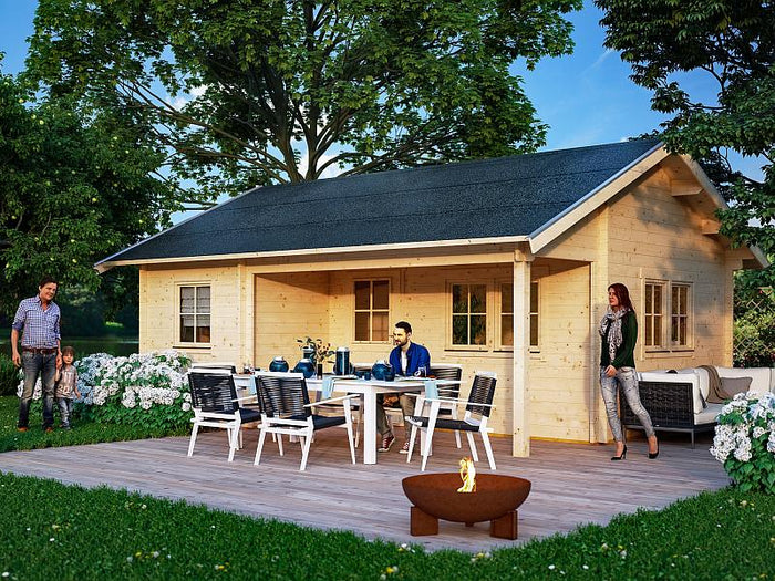 Skan Holz Blockbohlenhaus St. Moritz, Dach dämmbar für Dachziegel, 45plus, 600 x 500 cm