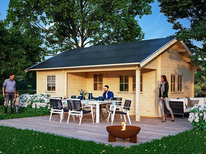 Skan Holz Blockbohlenhaus St. Moritz, Dach dämmbar für Dachschindeln, 45plus, 600 x 500 cm