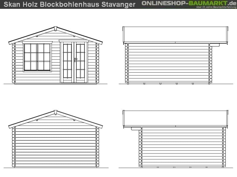 Skan Holz Blockbohlenhaus Stavanger Größe 2, 380 x 380 cm
