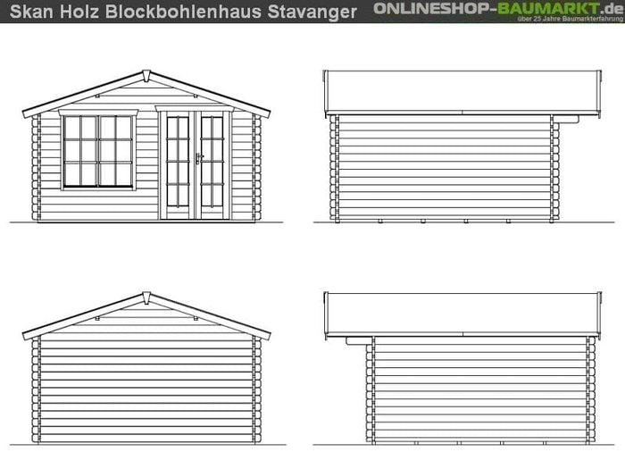 Skan Holz Blockbohlenhaus Stavanger Größe 2, 380 x 380 cm