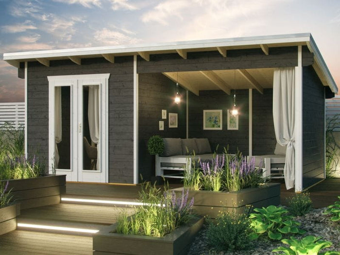 Skan Holz Blockbohlenhaus Texel in schiefergrau