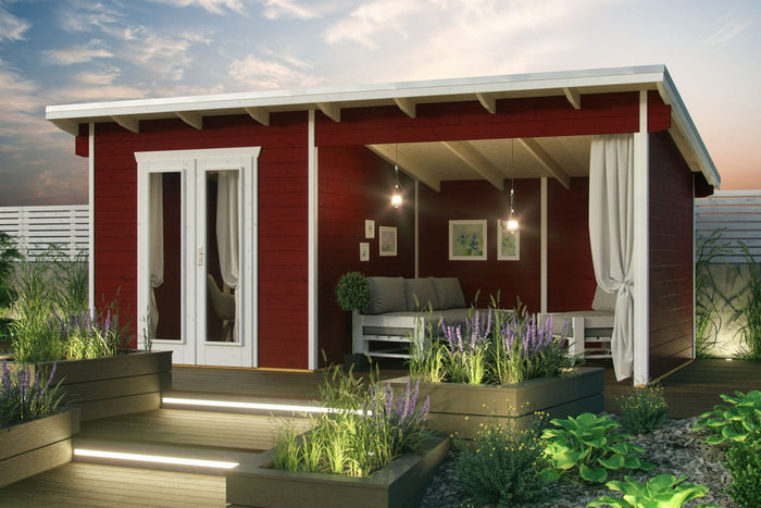 Skan Holz Blockbohlenhaus Texel in schwedenrot