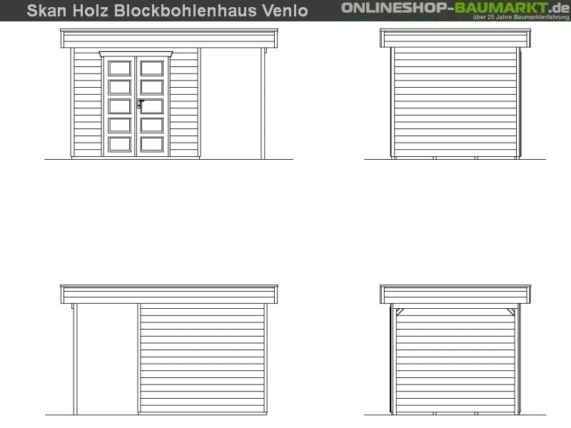Skan Holz Blockbohlenhaus Venlo Größe 2 mit Schleppdach, 380 x 250 cm