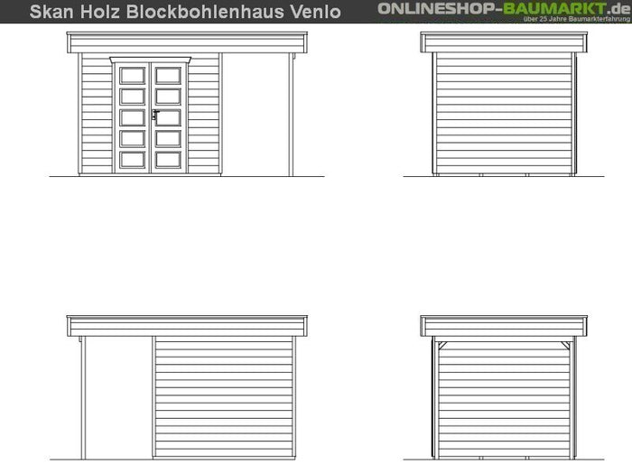 Skan Holz Blockbohlenhaus Venlo Größe 2 mit Schleppdach, 380 x 250 cm