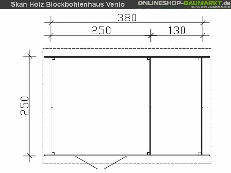 Skan Holz Blockbohlenhaus Venlo Größe 2 mit Schleppdach, 380 x 250 cm