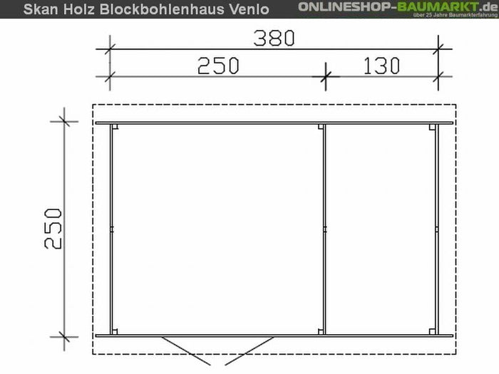 Skan Holz Blockbohlenhaus Venlo Größe 2 mit Schleppdach, 380 x 250 cm