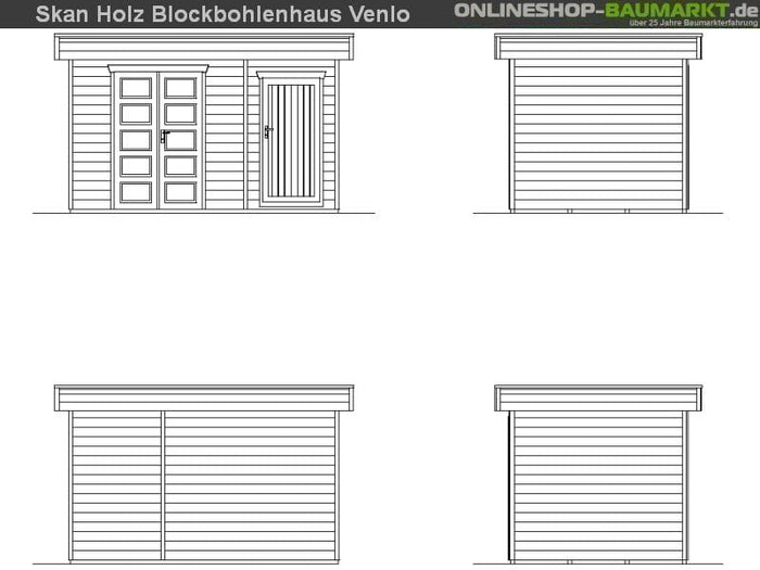Skan Holz Blockbohlenhaus Venlo Größe 3 mit Abstellraum, 380 x 250 cm