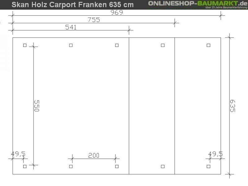 Skan Holz Carport Franken 635 x 541 cm Leimholz