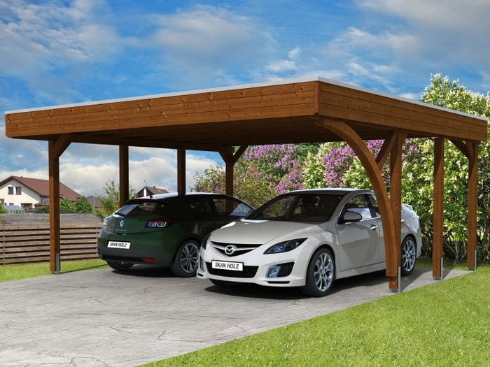 Skan Holz Carport Friesland Set 7 in nussbaum