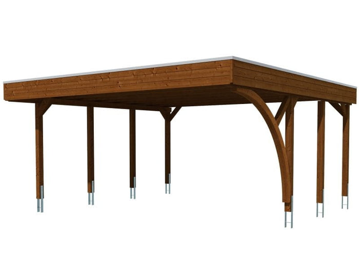 Skan Holz Carport Friesland Set 7 in nussbaum