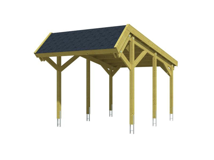 Skan Holz Carport Harz 321 x 560 cm mit schwarzen Schindeln
