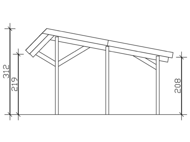 Skan Holz Carport Harz 624 x 560 cm mit roten Schindeln