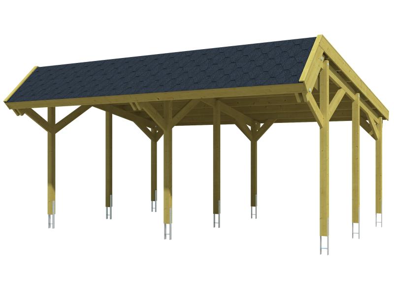 Skan Holz Carport Harz 624 x 560 cm mit schwarz Schindeln