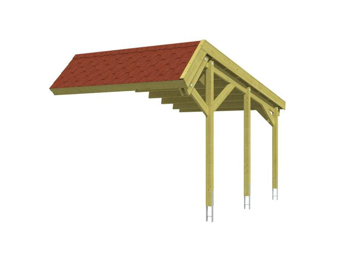 Skan Holz Carport Harz Stellplatzerweiterung mit roten Schindeln
