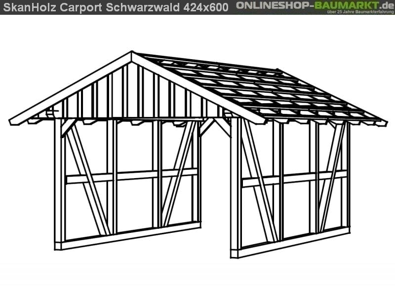 Skan Holz Carport Schwarzwald 424 x 600 cm mit Rückwand