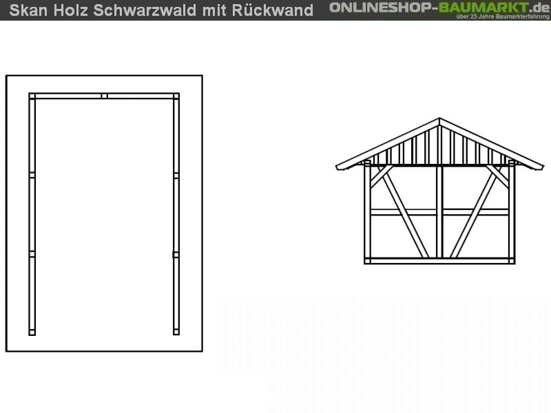 Skan Holz Carport Schwarzwald 424 x 600 cm mit Rückwand