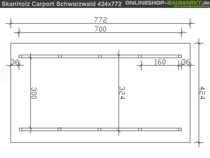 Skan Holz Carport Schwarzwald 424 x 772 cm mit Abstellraum