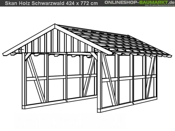 Skan Holz Carport Schwarzwald 424 x 772 cm mit Abstellraum
