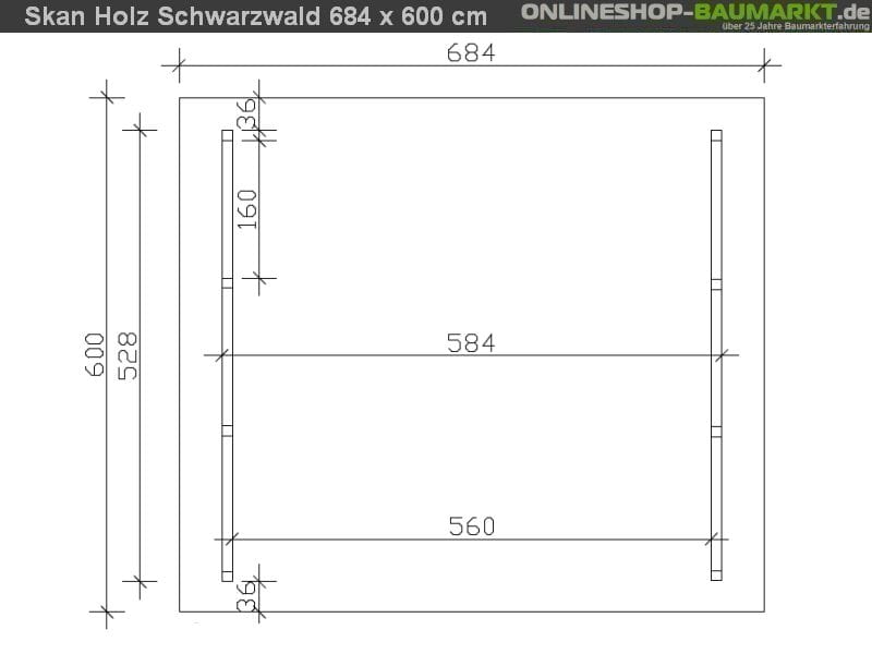 Skan Holz Carport Schwarzwald 684 x 600 cm mit Rückwand