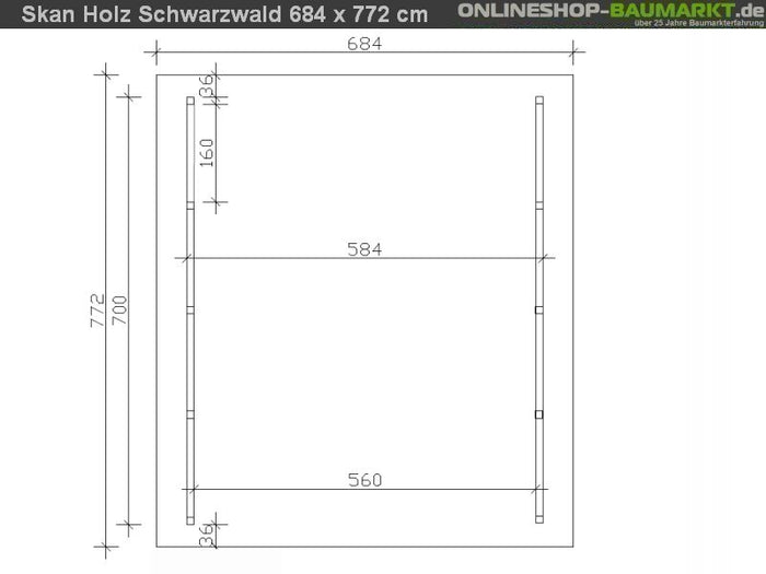 Skan Holz Carport Schwarzwald 684 x 772 cm mit Rückwand