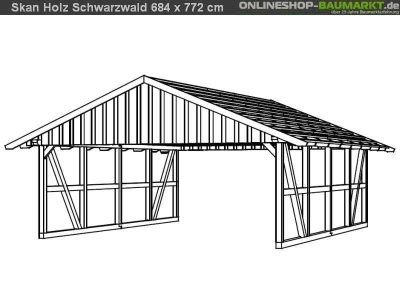 Skan Holz Carport Schwarzwald 684 x 772 cm mit Abstellraum