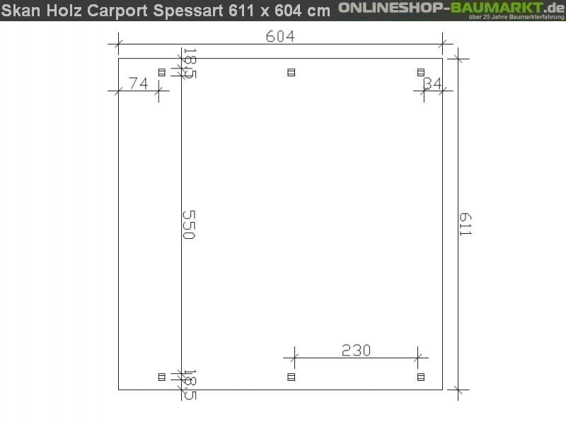 Skan Holz Carport Spessart 611 x 604 cm Leimholz