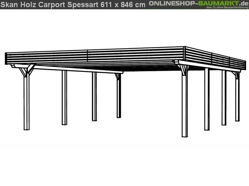 Skan Holz Carport Spessart 611 x 846 cm Leimholz