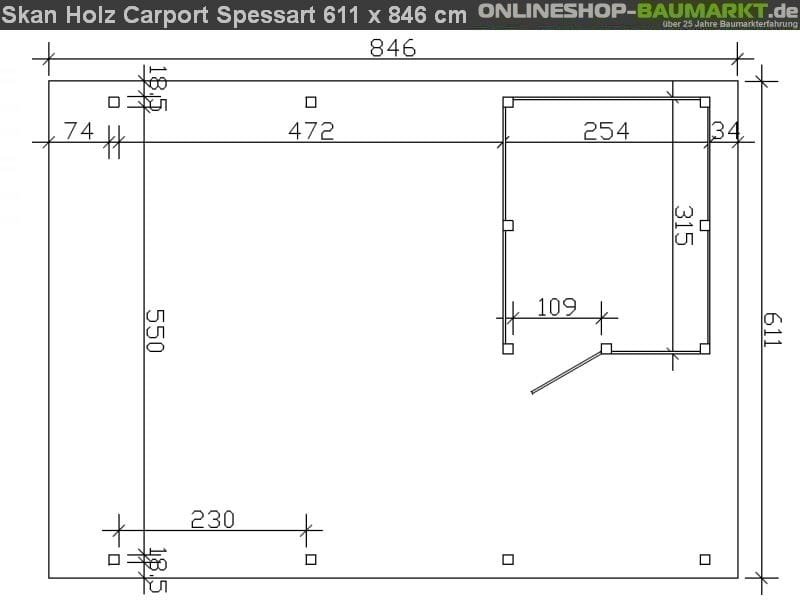 Skan Holz Carport Spessart 611 x 846 cm Leimholz mit Abstellraum