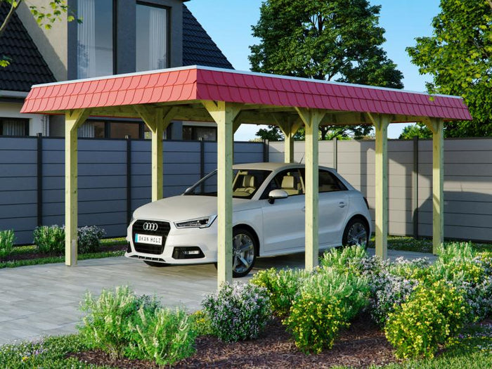 Skan Holz Carport Spreewald 345 x 589 cm mit roter Blende