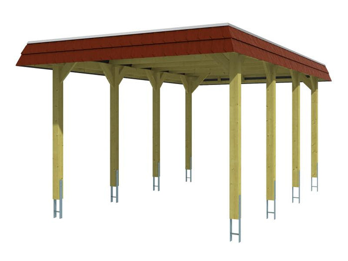 Skan Holz Carport Spreewald 345 x 589 cm mit roter Blende