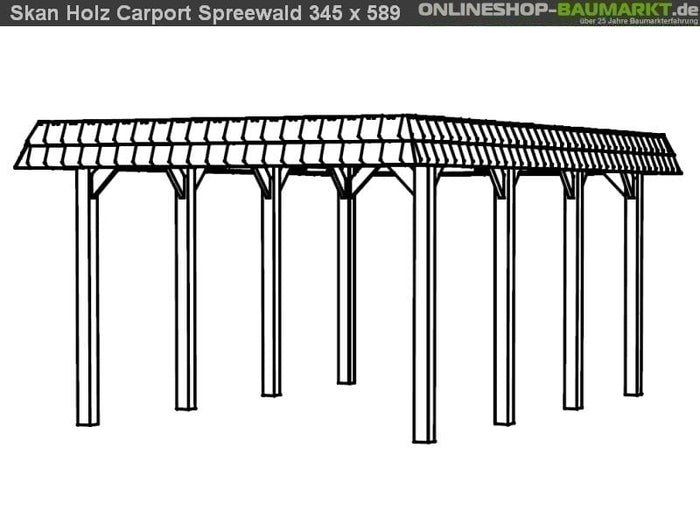 Skan Holz Carport Spreewald 345 x 589 cm mit roter Blende