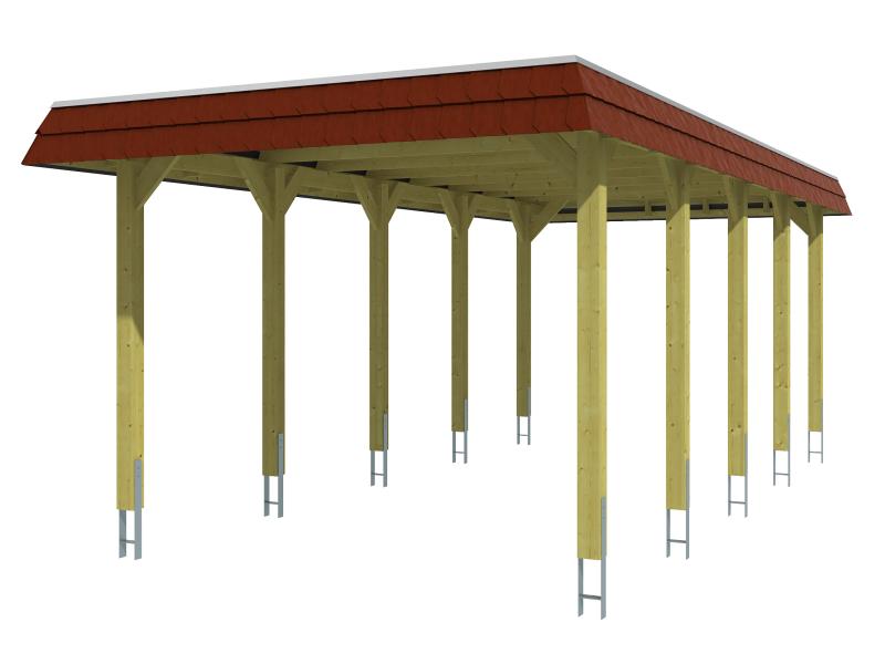 Skan Holz Carport Spreewald 345 x 741 cm mit roter Blende