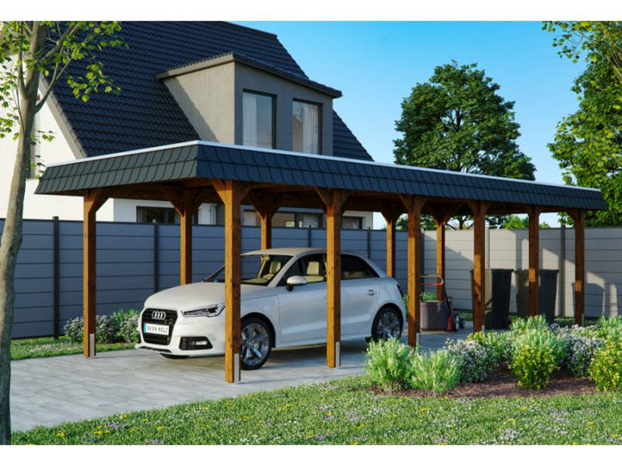 Skan Holz Carport Spreewald 345 x 893 cm mit schwarzer Blende