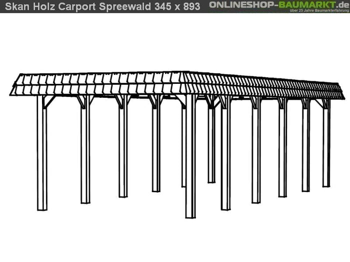 Skan Holz Carport Spreewald 345 x 893 cm mit schwarzer Blende