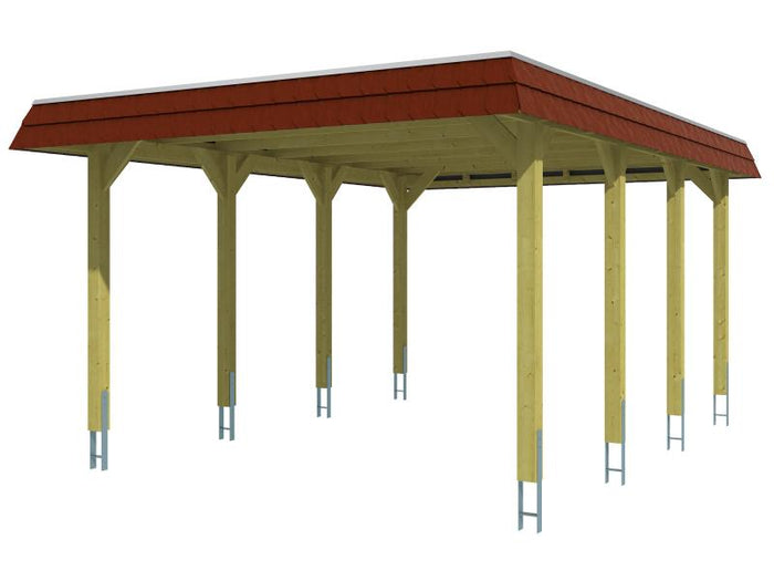 Skan Holz Carport Spreewald 396 x 589 cm mit roter Blende