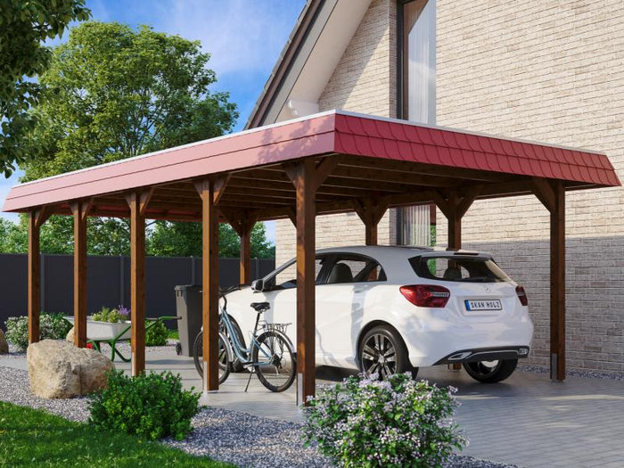 Skan Holz Carport Spreewald 396 x 741 cm mit roter Blende