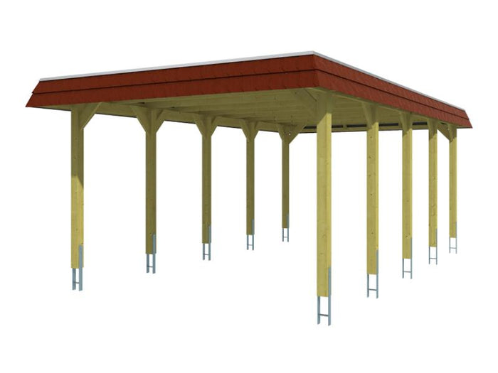 Skan Holz Carport Spreewald 396 x 741 cm mit roter Blende
