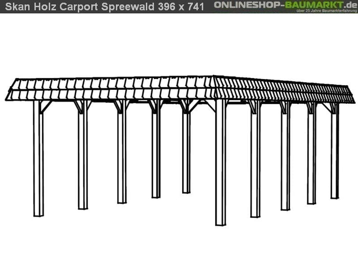 Skan Holz Carport Spreewald 396 x 741 cm mit roter Blende