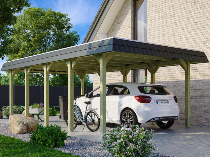 Skan Holz Carport Spreewald 396 x 741 cm mit schwarzer Blende