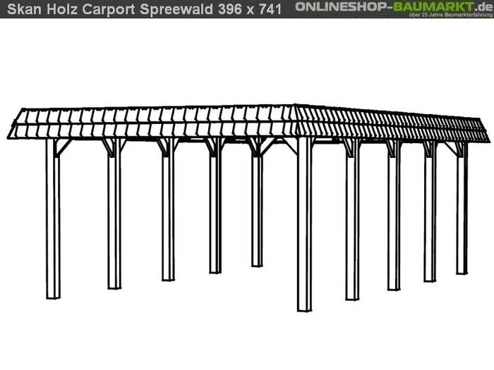 Skan Holz Carport Spreewald 396 x 741 cm mit schwarzer Blende
