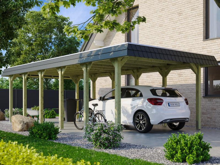 Skan Holz Carport Spreewald 396 x 893 cm mit schwarzer Blende