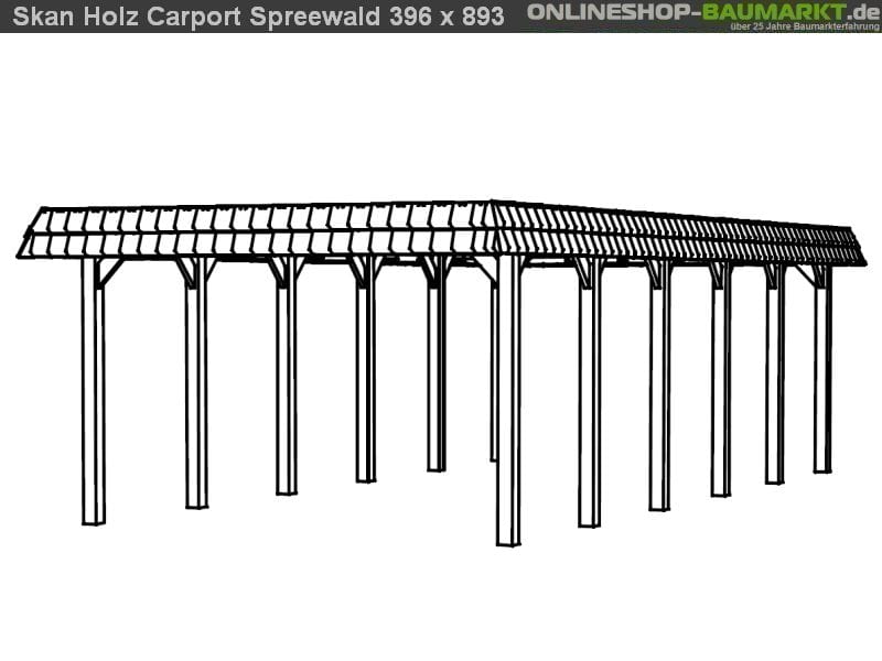 Skan Holz Carport Spreewald 396 x 893 cm mit schwarzer Blende